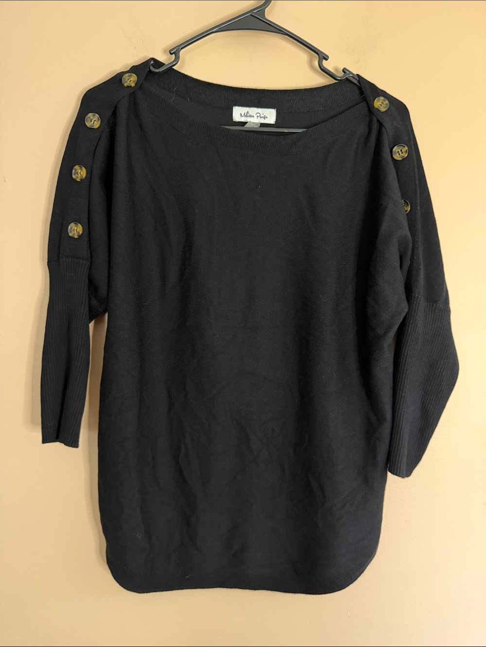 Melissa Paige Black Button-Shoulder Knit Top